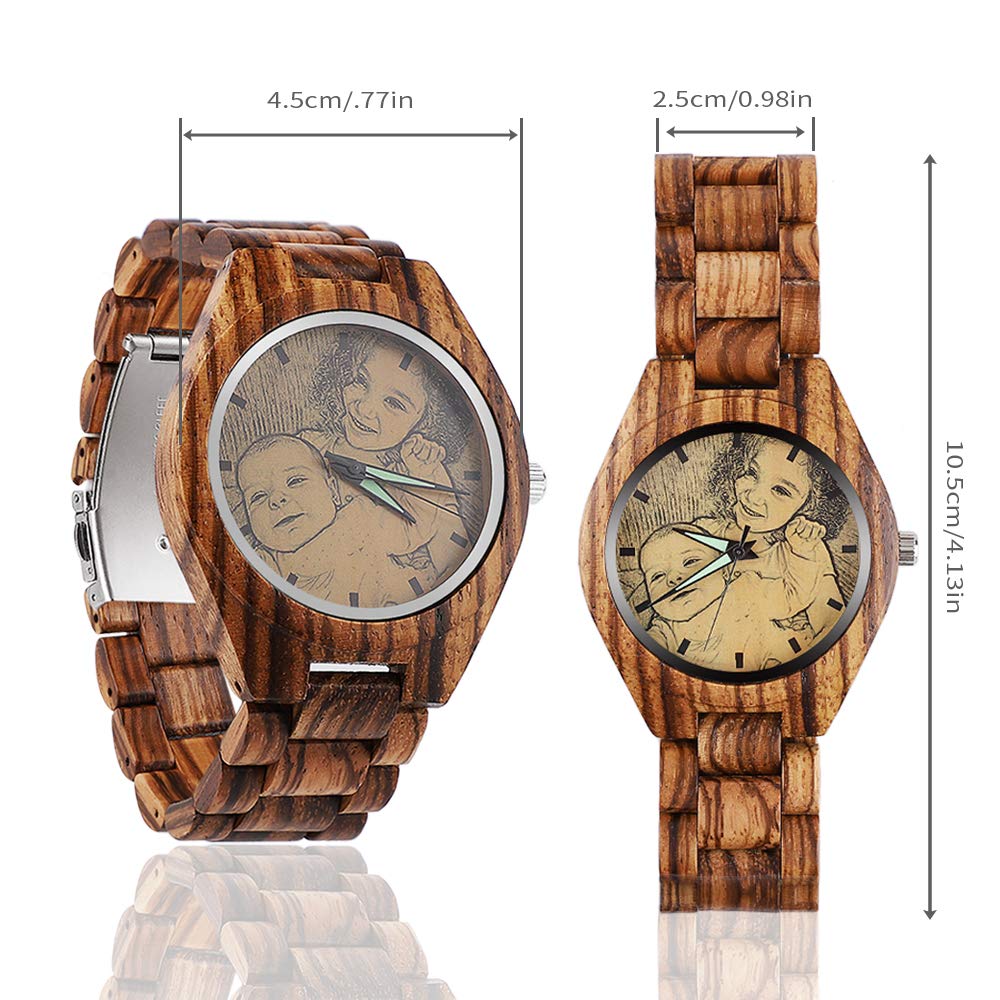 Godchoices Personalized Photo Wood Watch Engraved Text Double-Sided Custom Wrist Watch for Men Father Fiance Groomsmen Gifts Ideas Anniversary Godchoices