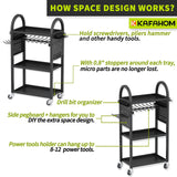 KAFAHOM Power Tool Organizer - 4 Tier Rolling Tool Cart with 8-12 Drill Holder,Tool Storage Cart on Wheels - Heavy Duty Metal Utility Tool Shelf for KAFAHOM