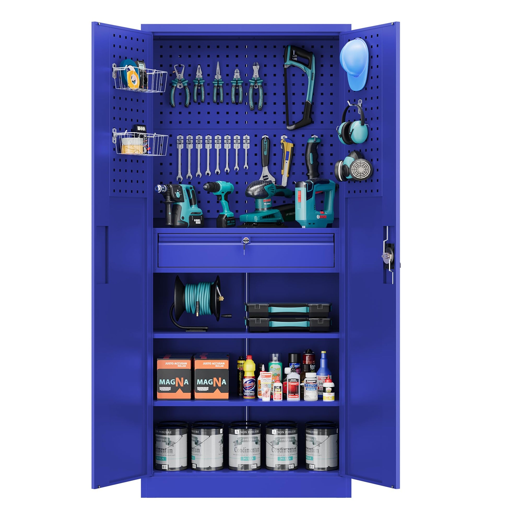 Letaya Metal Garage Tool Storage Cabinets with Pegboard, 71" Heavy Duty Steel Cabinet with Drawer and Adjustable Shelves, Lockable for Garage Utility - WoodArtSupply