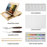 LUCYCAZ Tabletop Easel Set, Easel for Painting Canvases, Portable Wooden Art Easel Painting Kits for Adults Artist Kids, 12 Colors Acrylic Paints, 2 LUCYCAZ