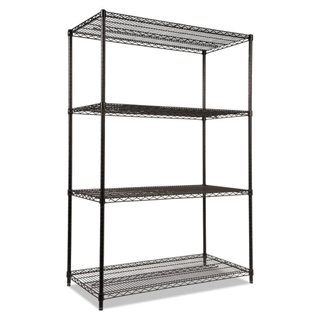 Alera ALE Industrial Heavy-Duty Wire Shelving Starter Kit, 4-Shelf, 48w x 24d x 72h, Black Alera