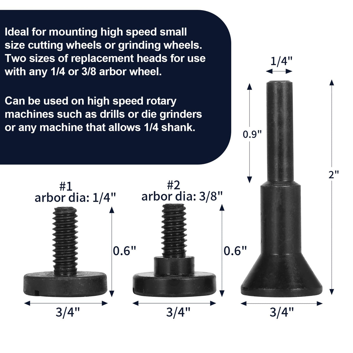 NuoDunco Cut-Off Wheel Mounting Mandrel 1/4" 3/8" 2-Type Mounting Heads, 1/4" Stem Mandrel for Rotary Tool Die Grinder Drill Attachment Angle Air NuoDunco