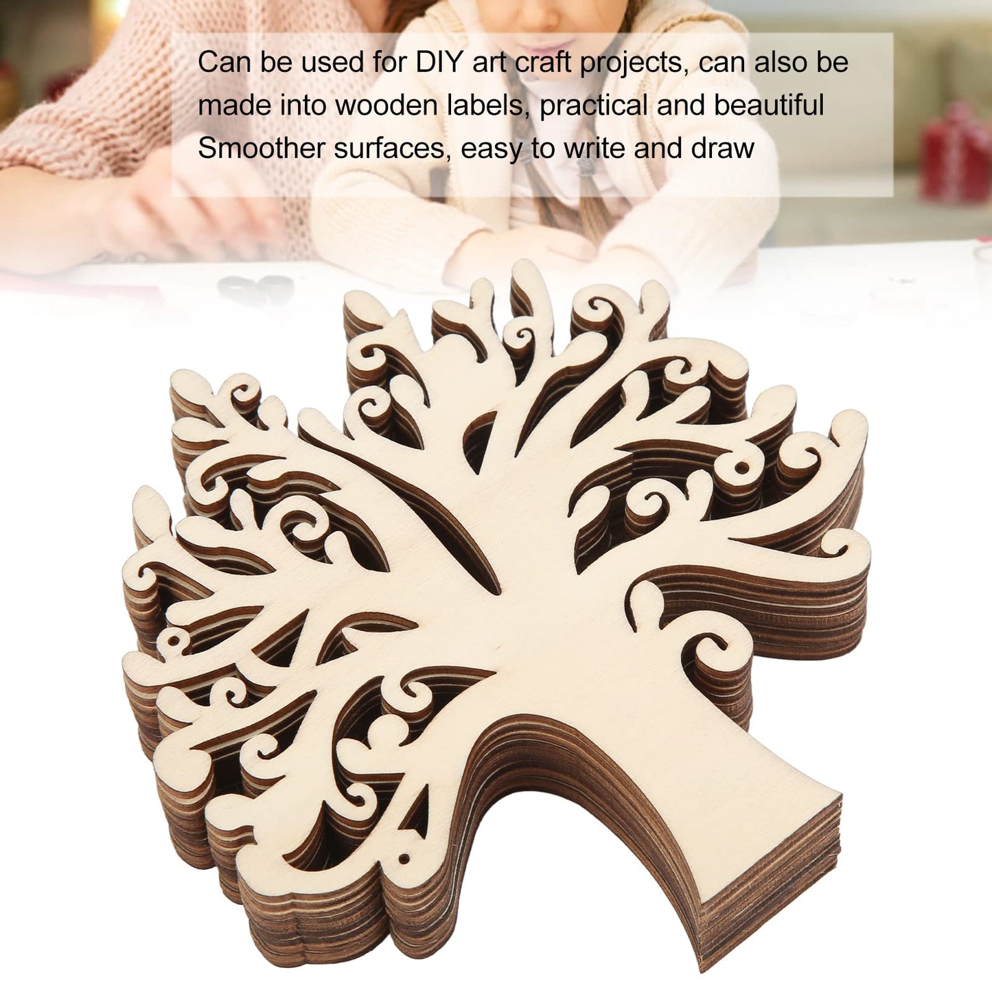 20pcs Blank Wooden Family Tree, Wood Cutout Unfinished Wood Crafts Tree Embellishments for Family Tree Weddings Christmas Ornaments