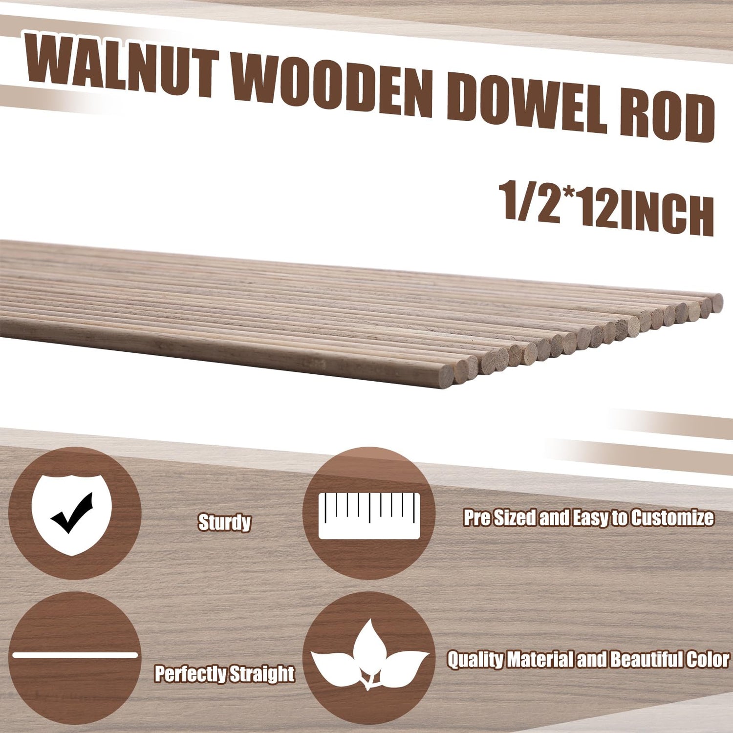 Wenqik 24 Pcs Wooden Dowel Rods Walnut Dowel Rod Sticks Wooden Dowels for Crafts Wooden Stick Round Dowels for Woodworking Unfinished Wood for Wenqik