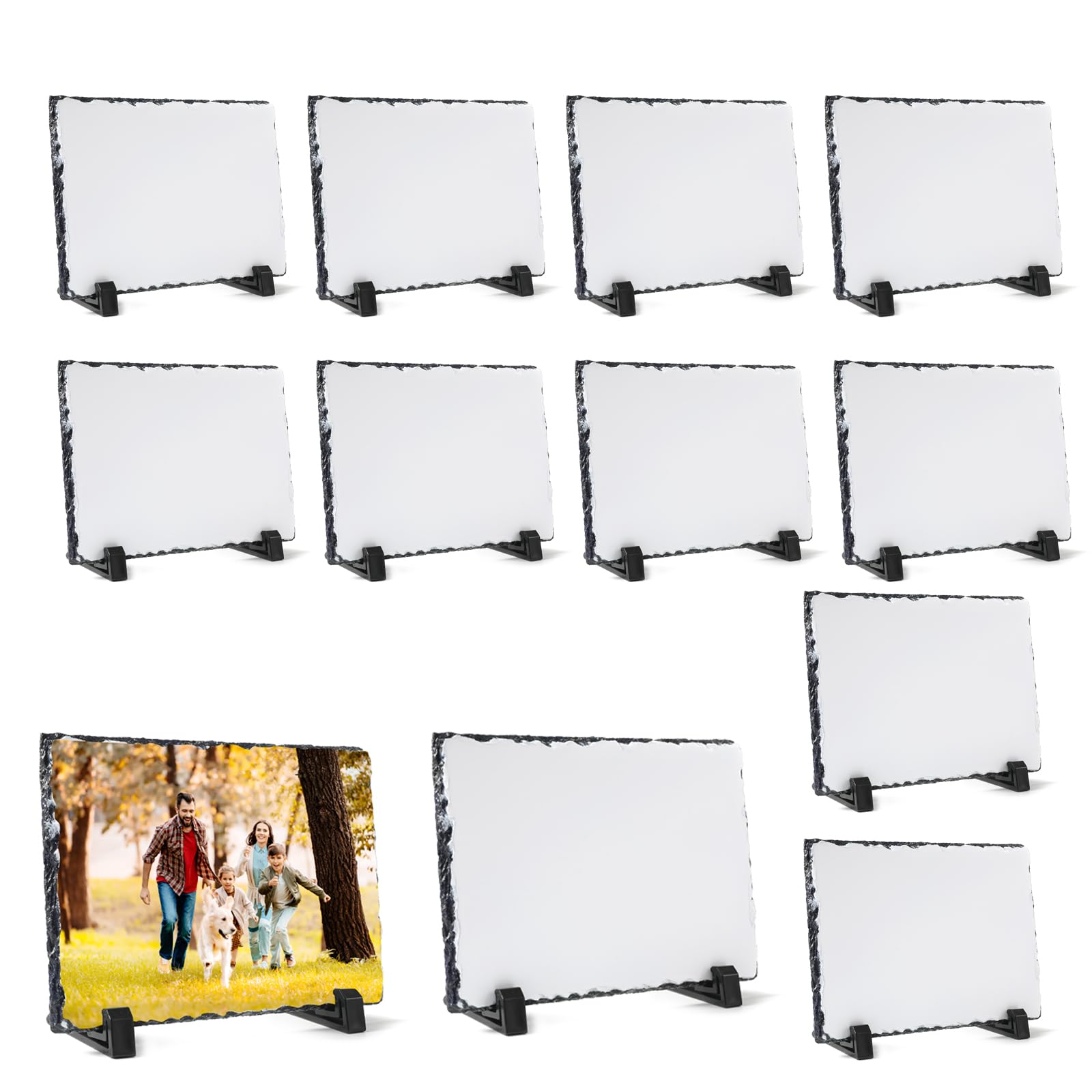 YOUKE OLA 12 Pack Sublimation Slate Blank Rock Stone Photo Rectangular Frame Heat Transfer Plaque Picture Frame with Display Holder for DIY Craft 5.9 - WoodArtSupply