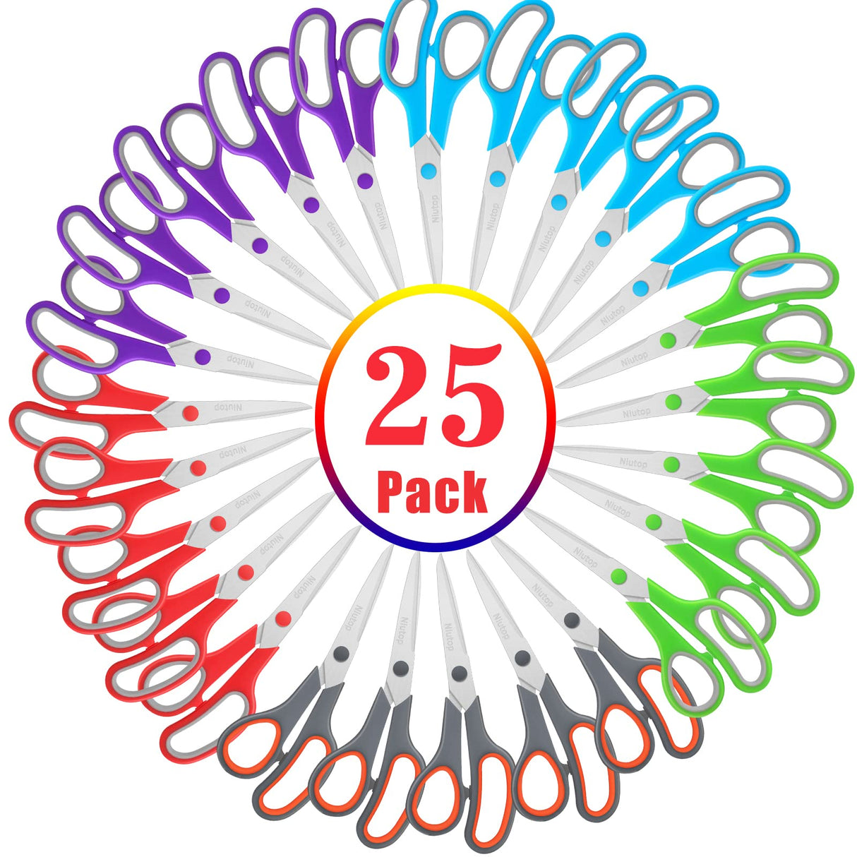 Scissors Bulk Set of 25-Pack, Niutop 8" Multipurpose Sharp Sewing Craft Fabric Scissors for Office Home High/Middle School Student Office Teacher Art Niutop