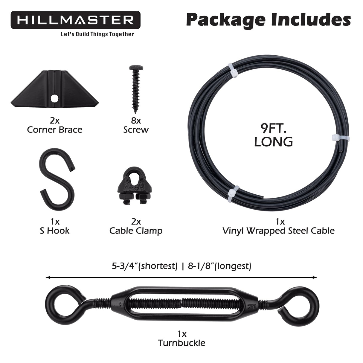 HILLMASTER Durable Anti Sag Gate Kit for Wooden Fence, Anti-Sag Gate Support Cable Kit in Zinc, Anti-Sagging Fence Gate Kit Steel Gate Hardware, Wood HILLMASTER