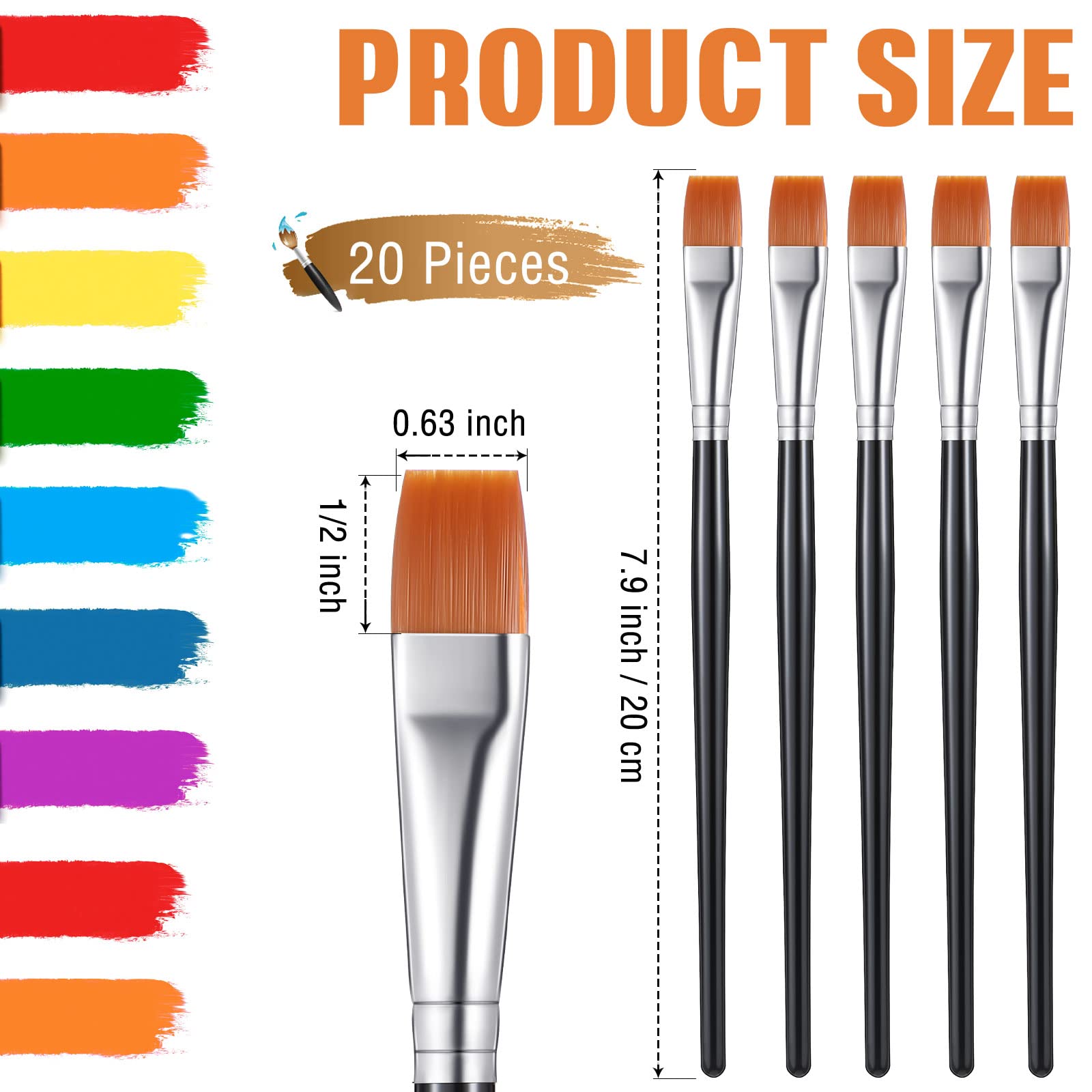 20 Pcs Flat Acrylic Paint Brush Wide Paint Brushes Watercolor Quality Synthetic Artist Paint Small Brush Bulk Painting Brush for Detail Art Painting - WoodArtSupply