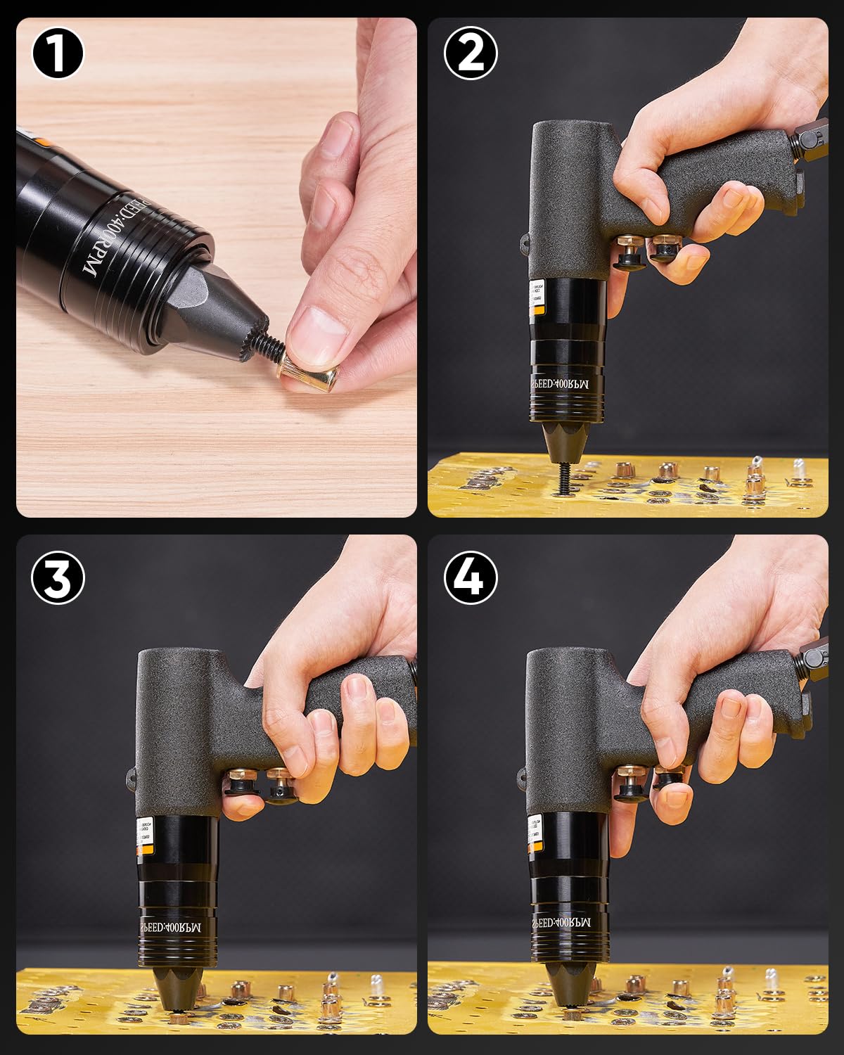 4-in-1 Pneumatic Rivet Nut Gun Set (10-24 & 1/4 & 5/16 & 3/8)， Air Nut Insert Installation Tool Assembly Automatic Nutsert Gun with 4pcs Quick-Change - WoodArtSupply