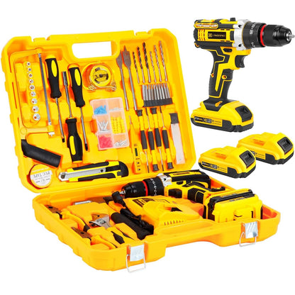 CANBRAKE 21V Tool Kit with Drill, 120PCS 21V Cordless Drill Set with 3/8" Keyless Chuck of Metal & 25+3 Clutch with Impact, 2 x 2.0Ah Battery & Fast - WoodArtSupply