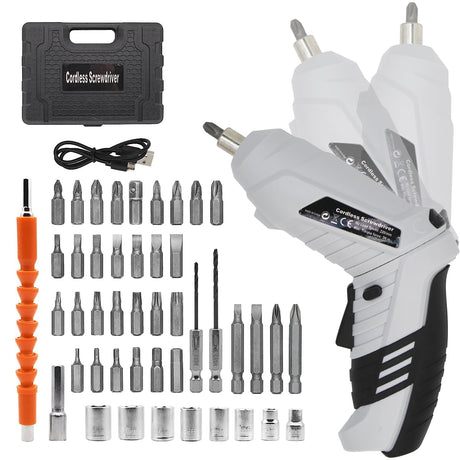 MQFORU Cordless Screwdriver，3.6V Rechargeable Electric Screwdriver Kit, 47 in 1 Portable Cordless Drills, Dual Position Handle with USB Cable LED MQFORU