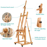 VISWIN Heavy-Duty Extra Large H Frame Easel, Hold Canvas to 82", Tilts Flat, Professional Solid Beech Wood Studio Artist Easel with Storage, Wheels, VISWIN