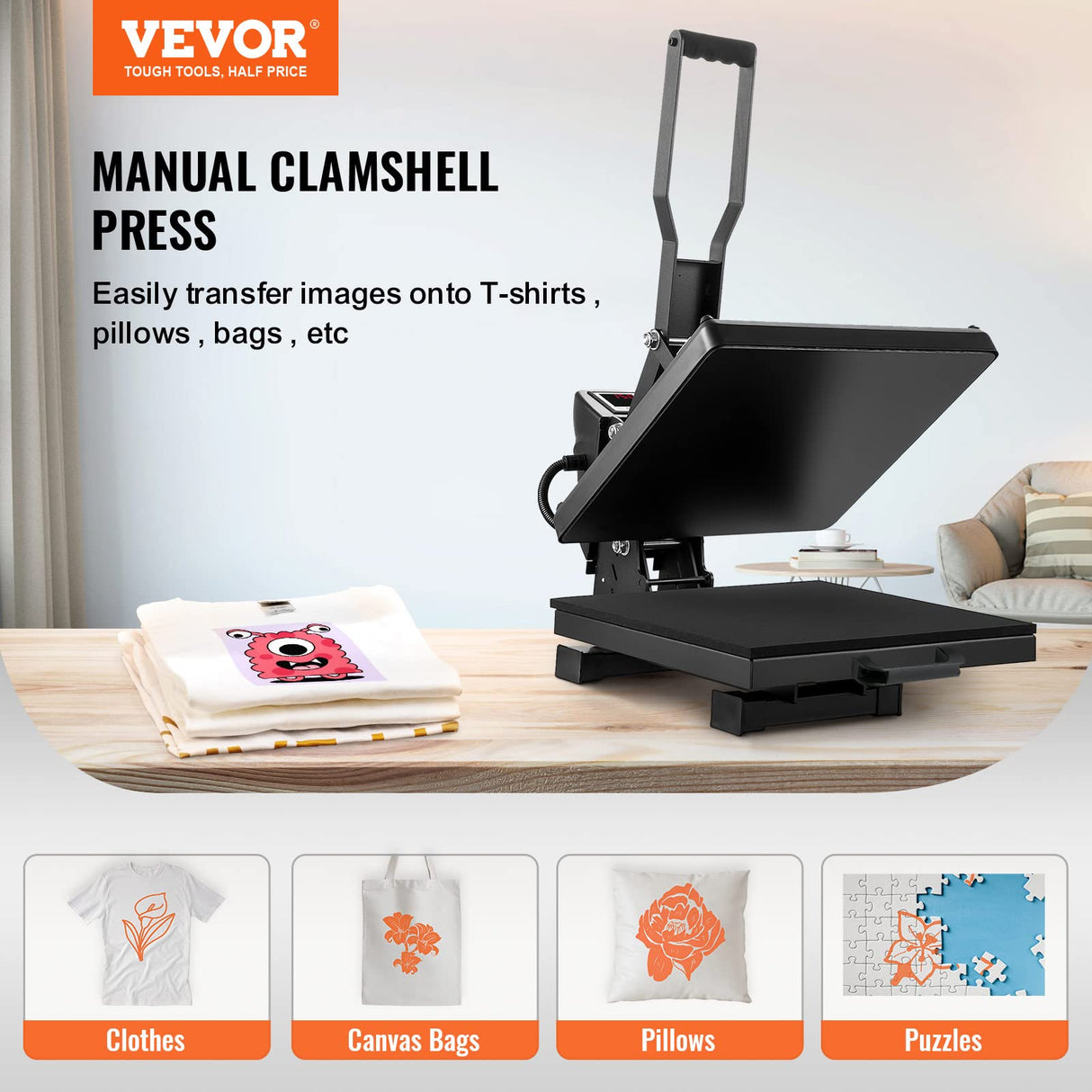 VEVOR Heat Press, 15x15 Power Heat Press Machine for T-Shirt, Fast Heating, High Pressure Heat Press Machine, Digital Industrial Sublimation Printer VEVOR