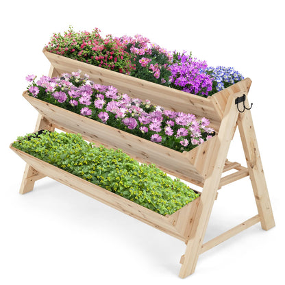 S AFSTAR 3-Tier Vertical Garden Bed, Wooden Elevated Planter Bed with Legs, Storage Shelf, 2 Hooks, Raised Bed Kit for Flower Vegetable Herb, Outdoor