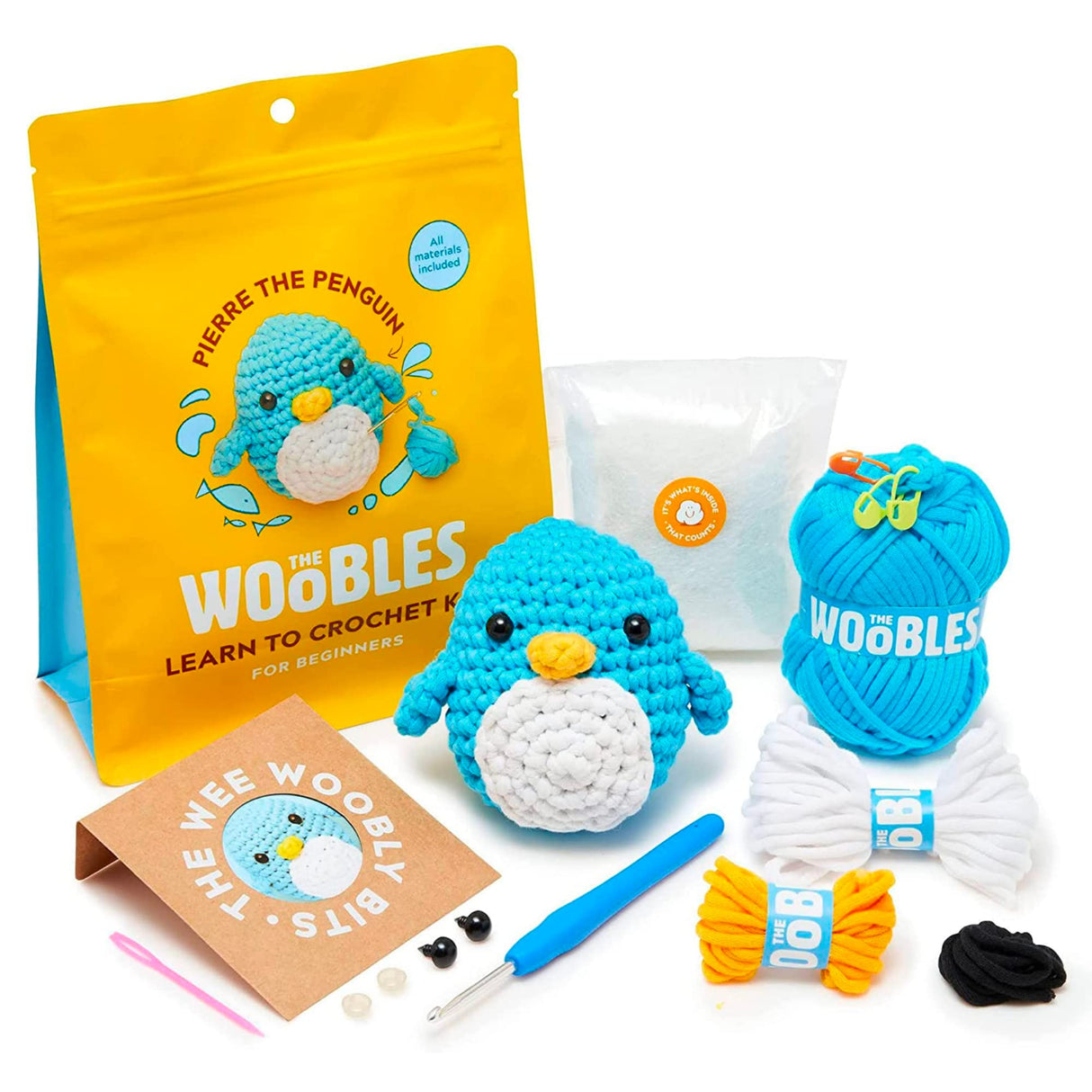 The Woobles Beginners Crochet Kit with Easy Peasy Yarn as seen on Shark Tank - with Step-by-Step Video Tutorials - Pierre The Penguin The Woobles