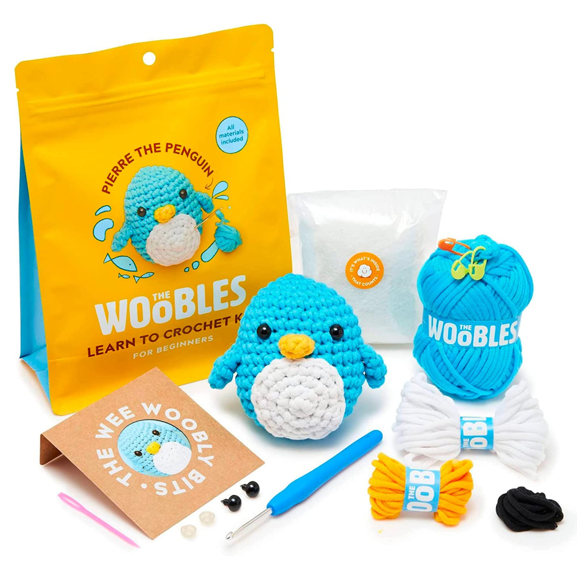 The Woobles Beginners Crochet Kit with Easy Peasy Yarn as seen on Shark Tank - with Step-by-Step Video Tutorials - Pierre The Penguin - WoodArtSupply