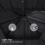 PURPLE LEAF 12' X 12' Outdoor Hardtop Gazebo for Patio Galvanized Steel Double Roof Permanent Canopy Teak Finish Coated Aluminum Frame Pavilion PURPLE LEAF