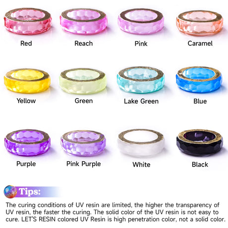 LET'S RESIN UV Resin, 12Colors Ultraviolet Epoxy Resin Clear, Odorless & Low Shrinkage UV Resin Kit for Crafts, Jewelry Making, Decoration(20g Each) LET'S RESIN