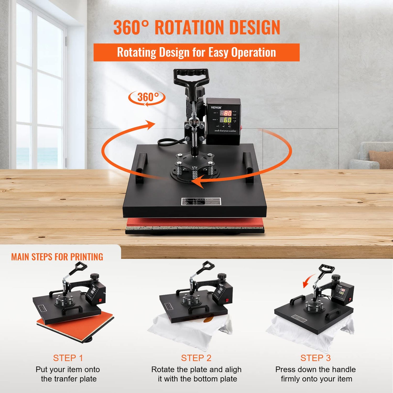 VEVOR 15x15 Heat Press Machine 8 in 1 Combo Tshirt Press Machine with Tumbler Press, 360° Swing Away Digital Multifunction Heat Transfer Sublimation VEVOR