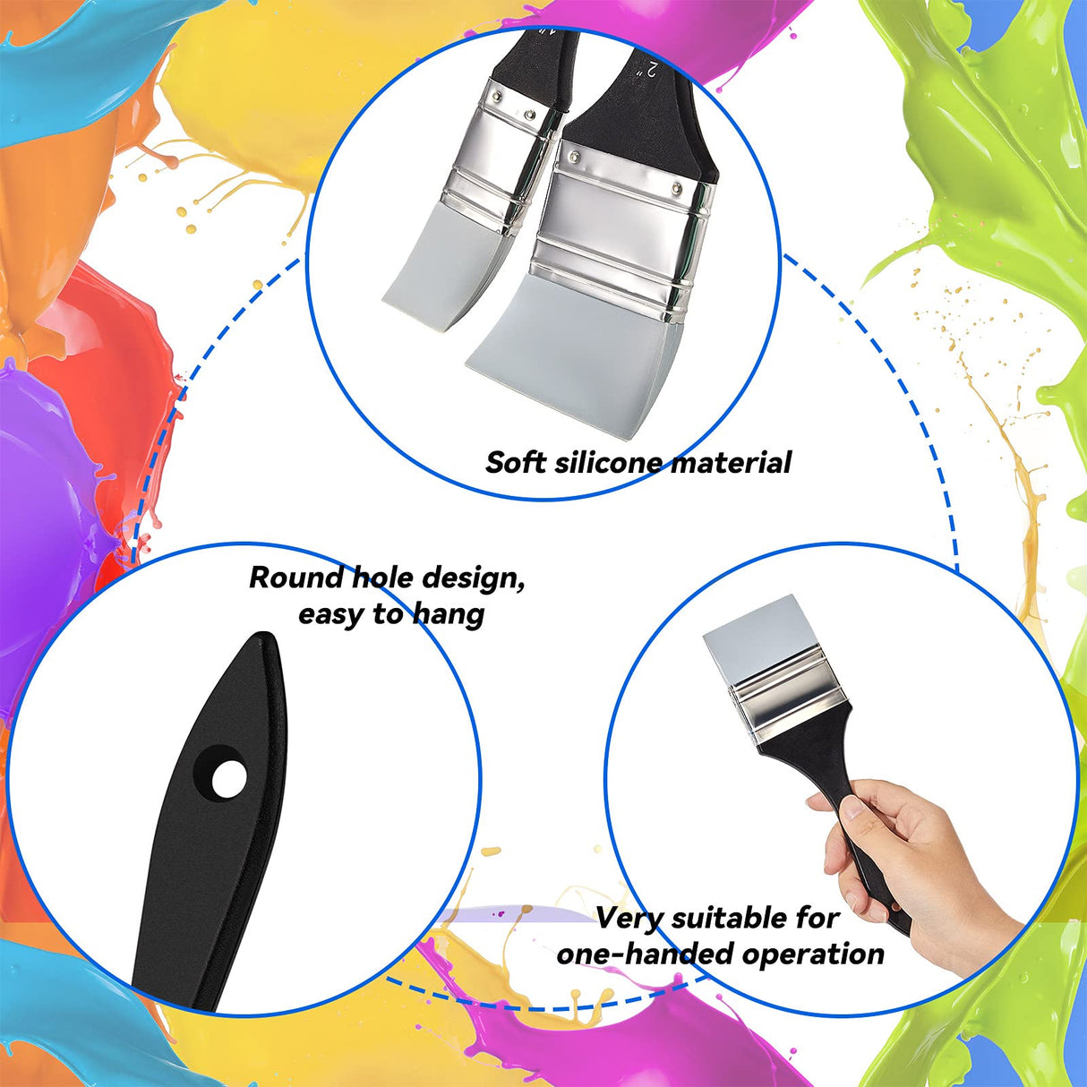 3 Pcs Silicone Epoxy Brushes Set Paint Brushes Set Reusable Flexible Silicone Brushes for Making Epoxy Glitter Tumblers Acrylic Oil Watercolor, Face Nezyo