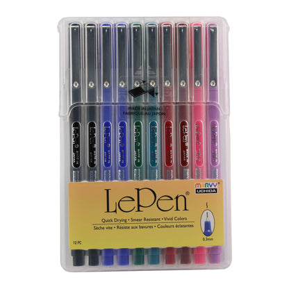 Uchida 430010A , Le Pen, 0.3 Millimeter point, Pen Set, 10 Pack, Multicolor - WoodArtSupply