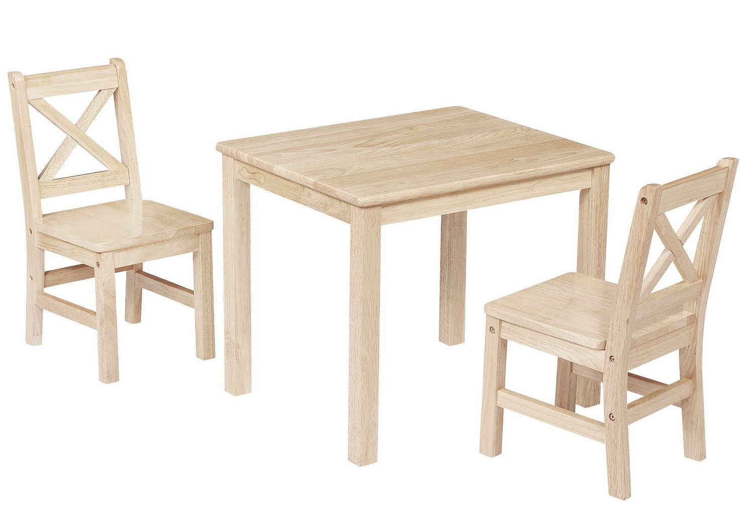 eHemco Solid Hard Wood Kids Table and Chair Set (2 Chairs Included), Unfinished, 3 Piece Set eHemco