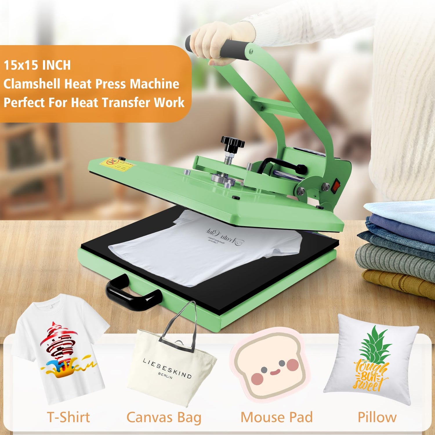 UOKRR Clamshell Heat Press Machine for T Shirts,15" x 15" Portable Heat Press for Sublimation/HTV(Heat Vinyl Transfer)-with Pressure Knob for Home UOKRR