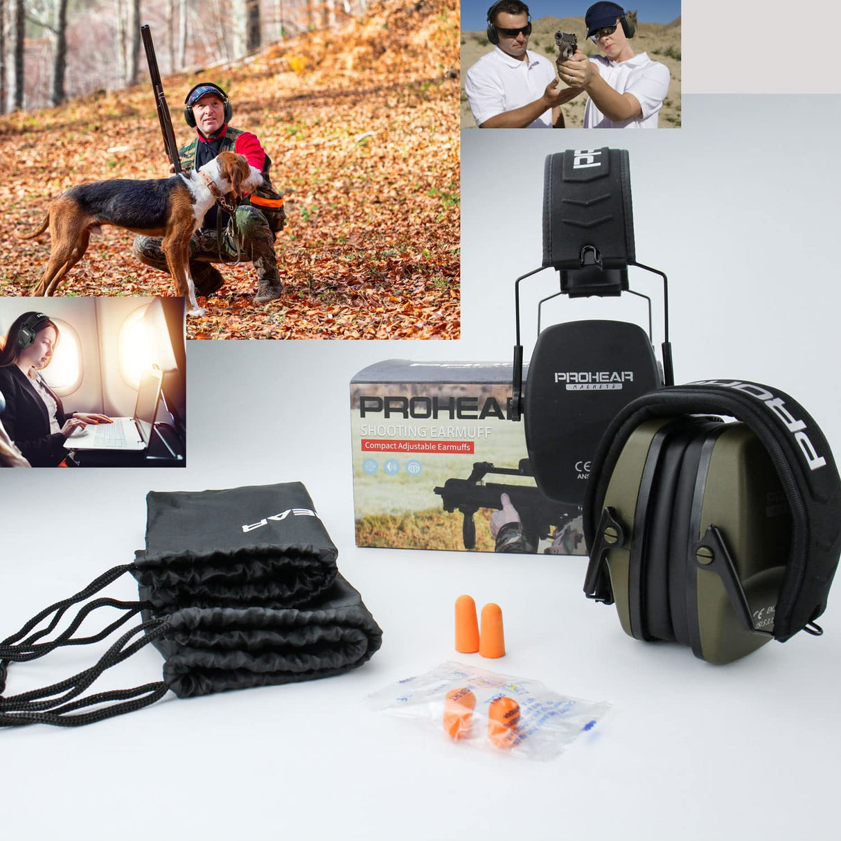 PROHEAR 016 Shooting Ear Protection Earmuffs 2 Pack, NRR 26dB for Gun Range, Hunting -Black and Green PROHEAR