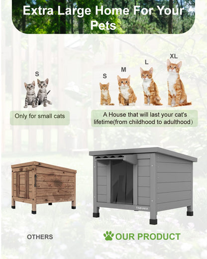 TIMHAKA Outdoor Cat House Feral Cat Shelter Waterproof All-Round Foam Insulated, Large Outside Feral Cat Enclosure Wooden Cat Condos for Multiple - WoodArtSupply