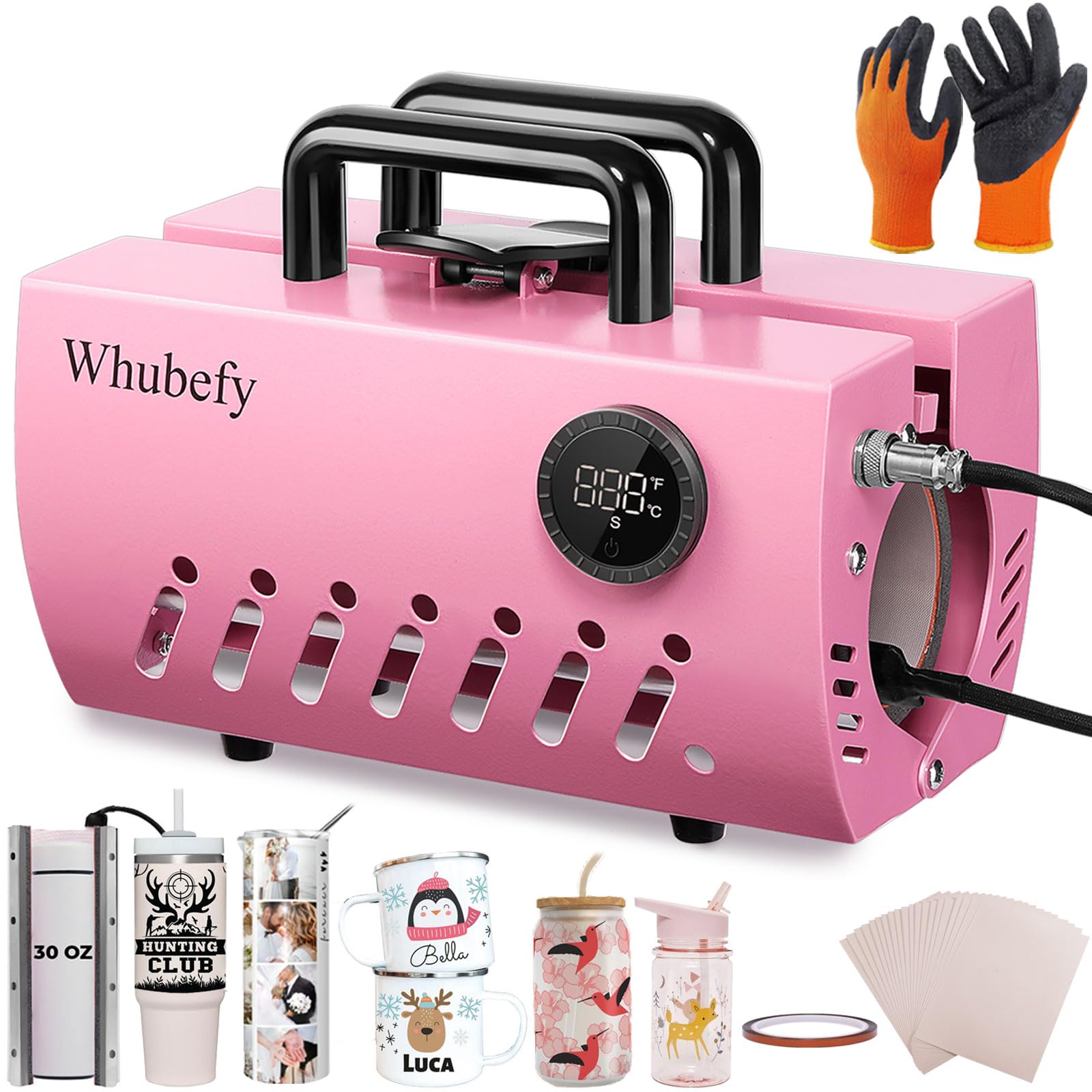 Whubefy Tumbler Mug Heat Press Machine 11-30oz, Pink Portable Heat Transfer Sublimation 30oz 20oz Straight Skinny Tumblers, 11-16oz - WoodArtSupply