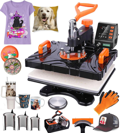 Whubefy Heat Press Machine 12"X15", 8 in 1 Heat Transfer Sublimation Machine Combo, Industrial 360° Swing Away T Shirt Pressing Machine, HTV Vinyl Whubefy