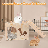 BWOGUE Extra Large Wooden Rabbit Castle Bunny House and Hideouts Detachable Small Animal Play Hideaway Hut for Indoor Adult Rabbit Guinea Pig BWOGUE