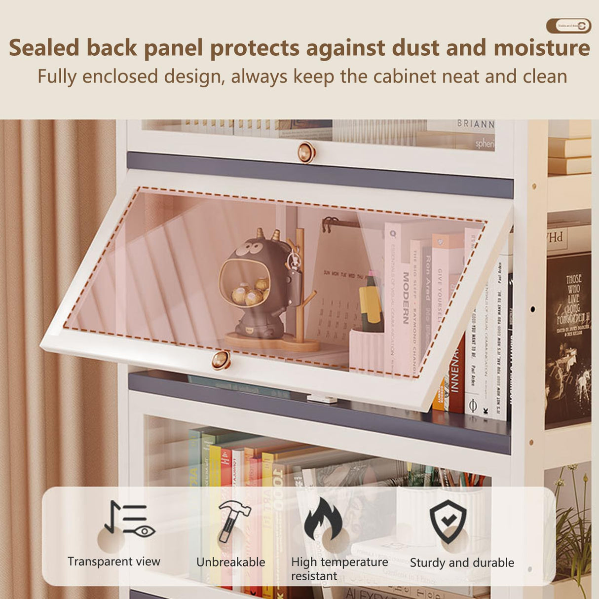 Stranthother 4-Tier Bamboo & Acrylic Curio Display Cabinet for Collectibles Stranthother