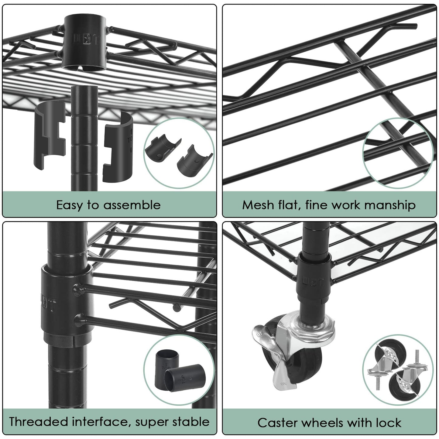 WDT 4-Tier Storage Shelves, Heavy Duty Metal Shelves Wire Rack Shelving Unit, Adjustable Shelf with Wheels for Home Office Garage Kitchen Shelf,36" D - WoodArtSupply