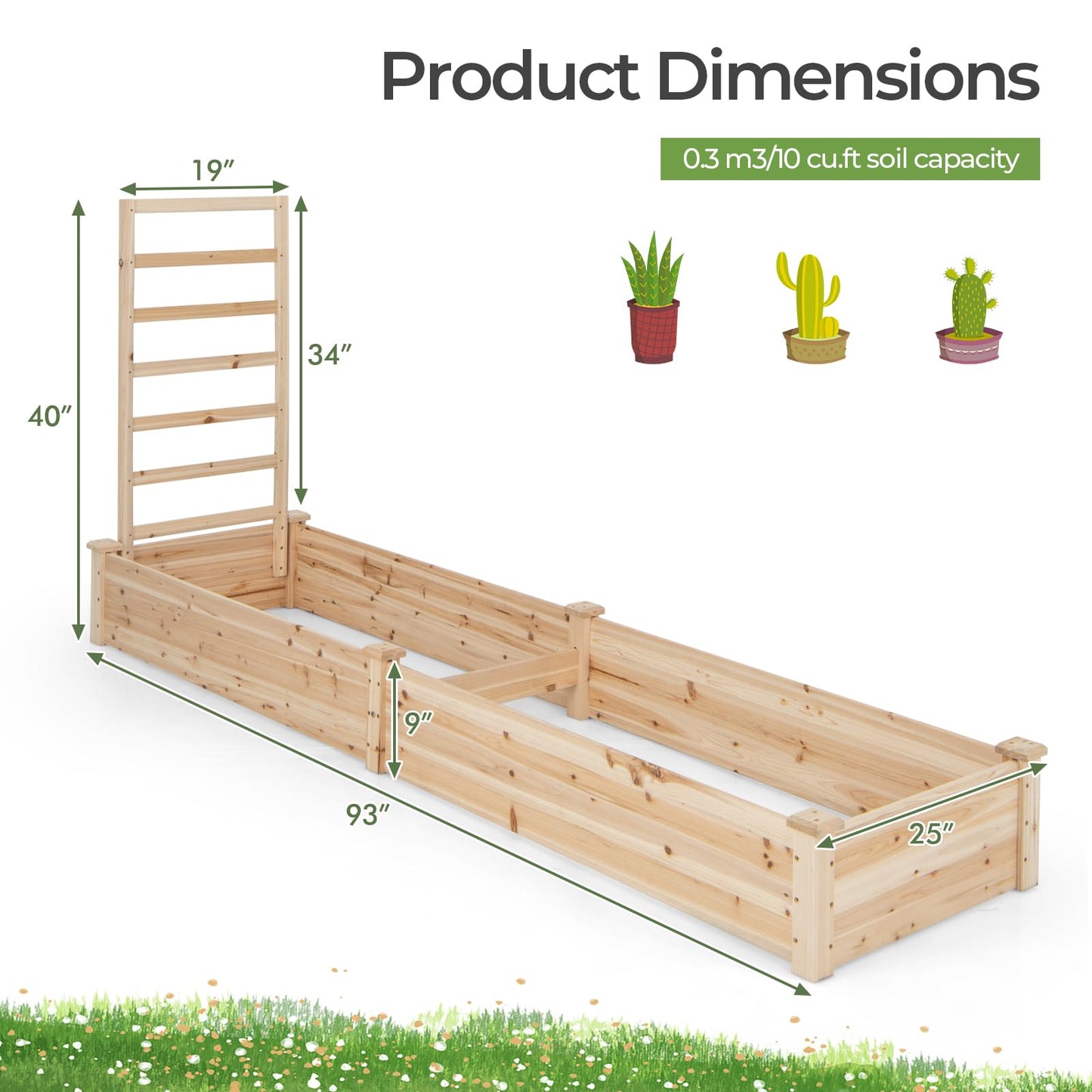 S AFSTAR Raised Garden Bed with Planter Box & Trellis, 93" L x 25" W x 40" H Outdoor Wooden Planter Box Kit for Flower Herb Vegetable Fruit Climbing