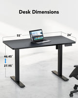 HUANUO Electric Standing Desk Adjustable Height, 55" x 24" Sit Stand Home Office Desk, 4 Memory Height Setting, Computer Workstation, Black HUANUO