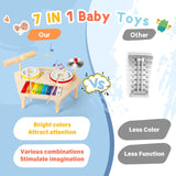 Hilifexll Kids Drum Set for Toddlers 1-3, Baby Preschool Musical Toys 7 in 1 Montessori Instruments Set Wooden Music Toy Baby Drum Kit Xylophone Hilifexll