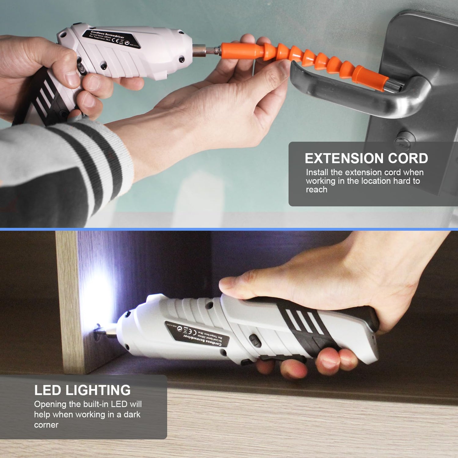 MQFORU Cordless Screwdriver，3.6V Rechargeable Electric Screwdriver Kit, 47 in 1 Portable Cordless Drills, Dual Position Handle with USB Cable LED MQFORU