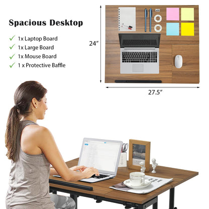 Tangkula Mobile Standing Desk Stand Up Desk, Height Adjustable Home Office Desk with Standing & Seating 2 Modes, Tilting Tabletop & Flexible Wheels,