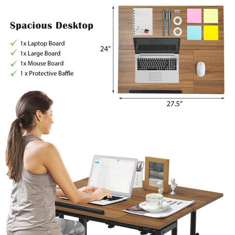 Tangkula Mobile Standing Desk Stand Up Desk, Height Adjustable Home Office Desk with Standing & Seating 2 Modes, Tilting Tabletop & Flexible Wheels, Tangkula