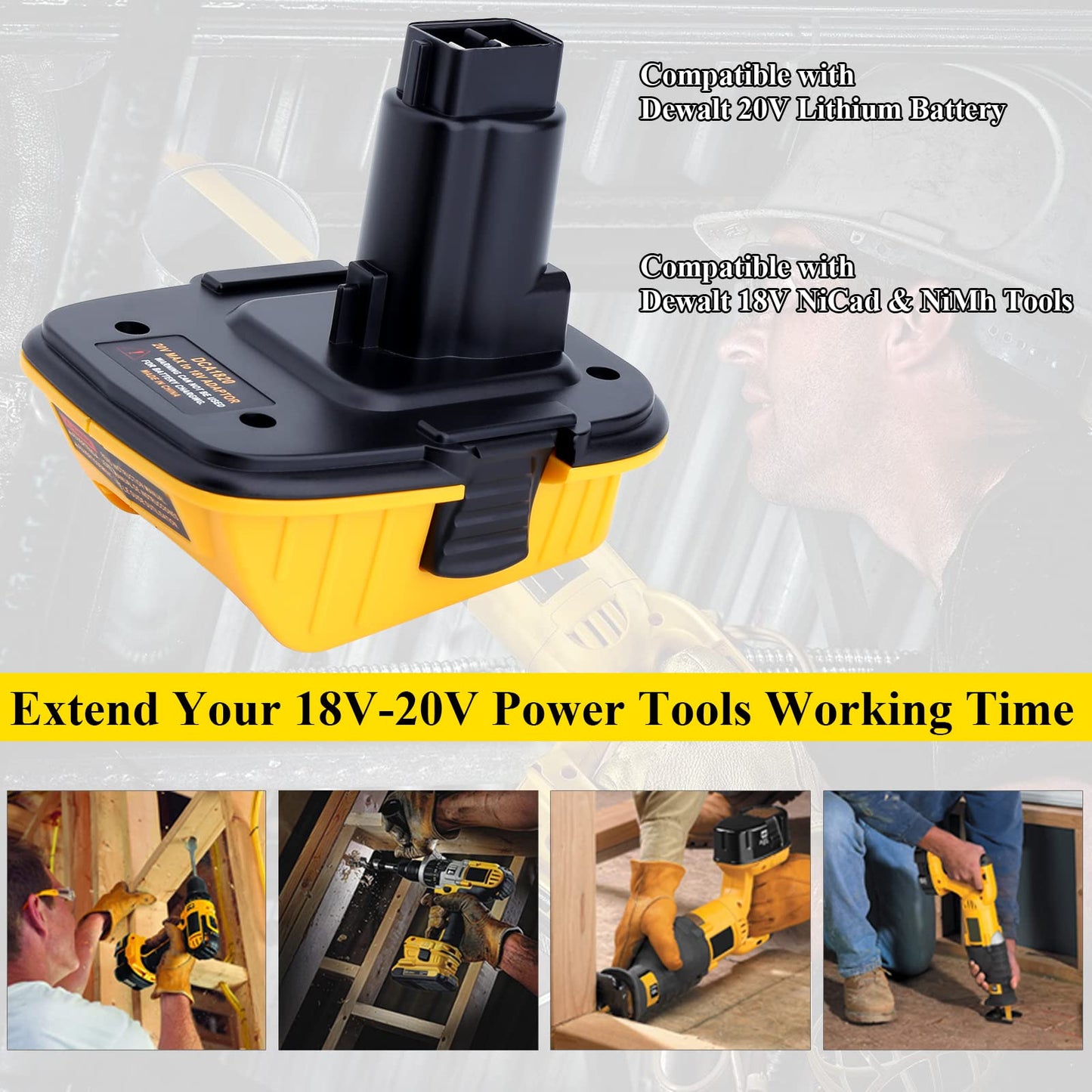 DCA1820 Adapter Compatible with Dewalt 18V Battery Tools, Compatible with Dewalt 20V Max Lithium Battery DCB203 DCB204 to 18V XRP NiCad NiMh - WoodArtSupply