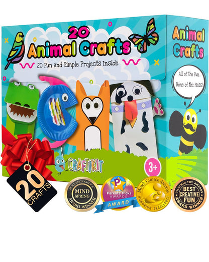 Craftikit ® 20 Award-Winning Toddler Arts and Crafts for Kids Ages 4-8 Years, All-Inclusive Animal Craft Kits, Fun Toddler Crafts Box for Girls,