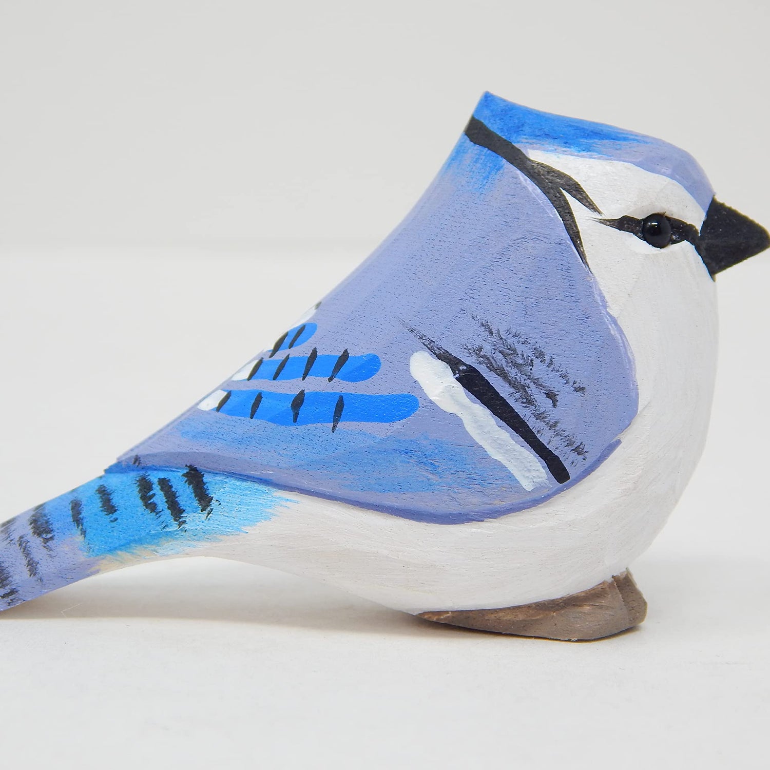 Selsela Blue Jay Bird Wood Figurine Statue Crested Jaybird Sculpture Ornament Decor Miniature Art Carve Small Animal Selsela