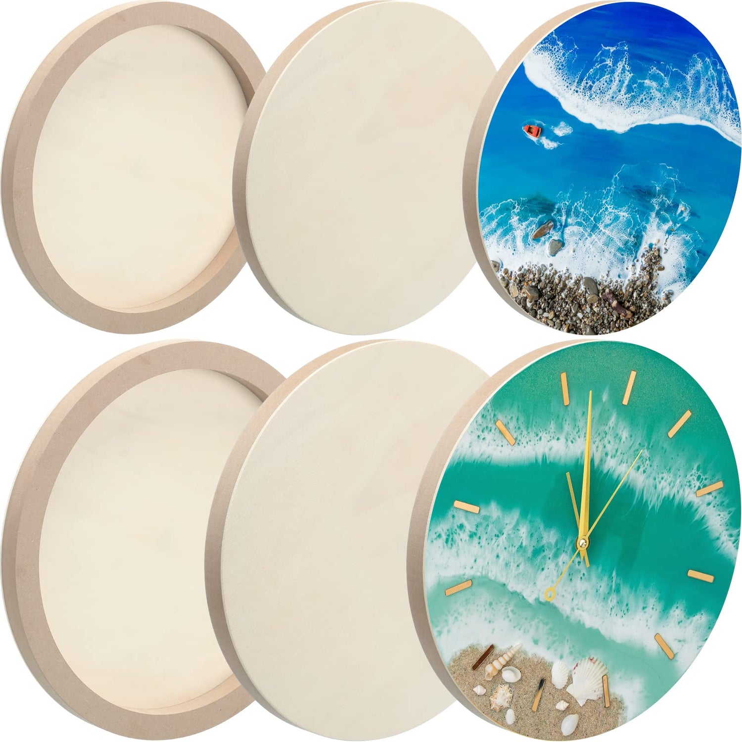 Geelin 6 Pcs Round Wood Canvas Panels for Painting 8 Inch/12 Inch Circle Unfinished Wood Panels Round Cradled Wooden Board Wood Tray for Oil Pouring Geelin