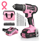 WORKPRO 20V Pink Cordless Drill Driver Set, 3/8” Keyless Chuck, 2.0 Ah Li-ion Battery, 1 Hour Fast Charger and 11-inch Storage Bag Included - Pink WORKPRO