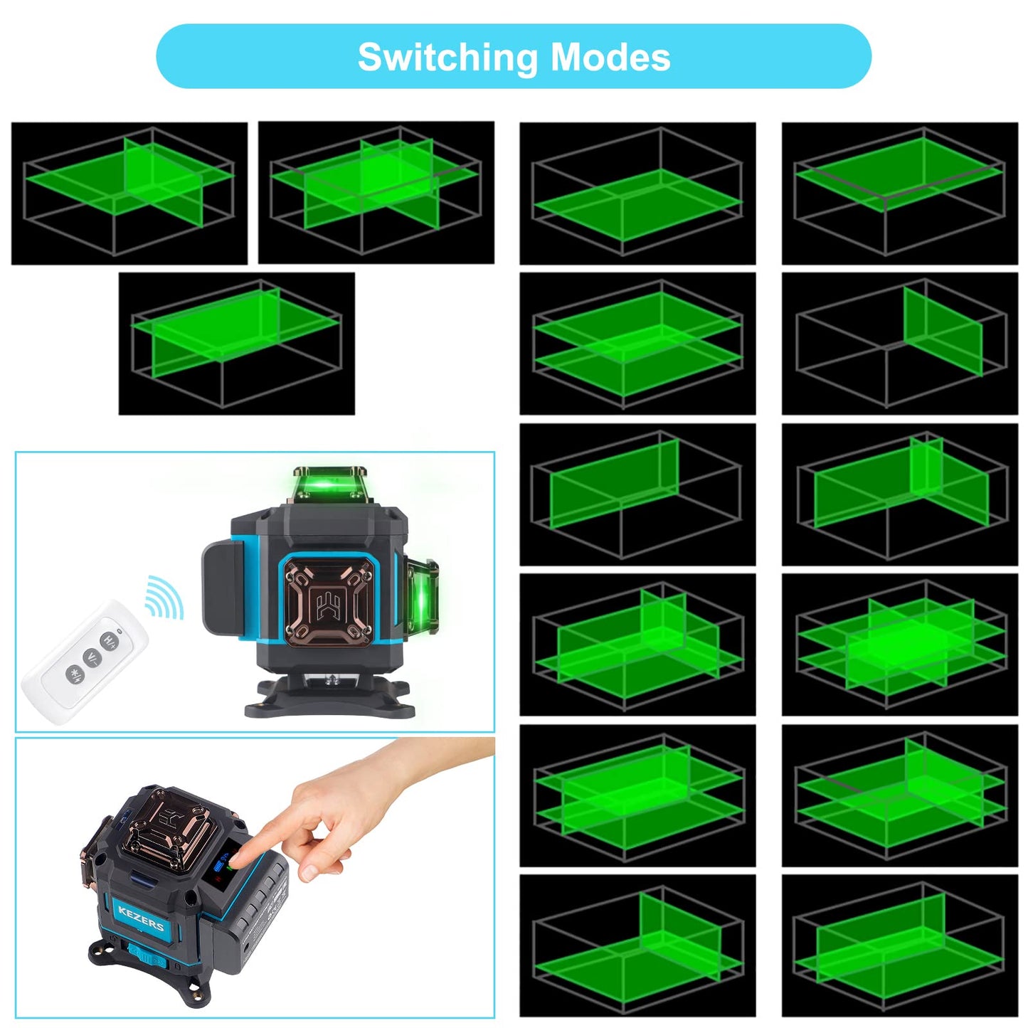 KEZERS Laser Level 360 Self Leveling,4 x 360 Laser Level with Screen Green Laser Level Line tool Leveling and Alignment Laser Tool with Pulse Mode - WoodArtSupply