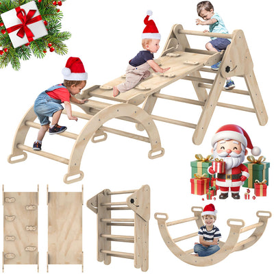 UROSULO Toddler Climbing Toys Indoor, Foldable Climbing Toys for Toddlers, Montessori Climbing Set with Triangle Climber, Arch Ramp, Rock Climber,
