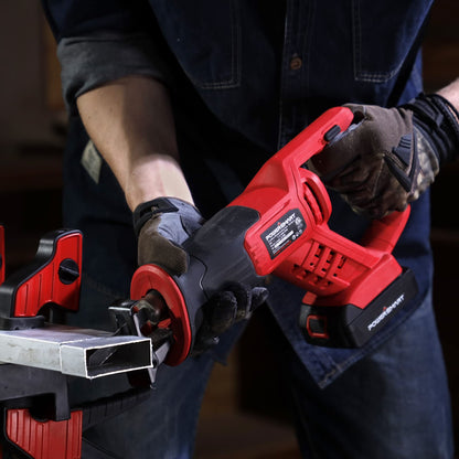 PowerSmart 20V Cordless Reciprocating Saw with 2.0Ah Battery and Charger, 3pcs Wood Blades and 2pcs Metal Blades Included - WoodArtSupply