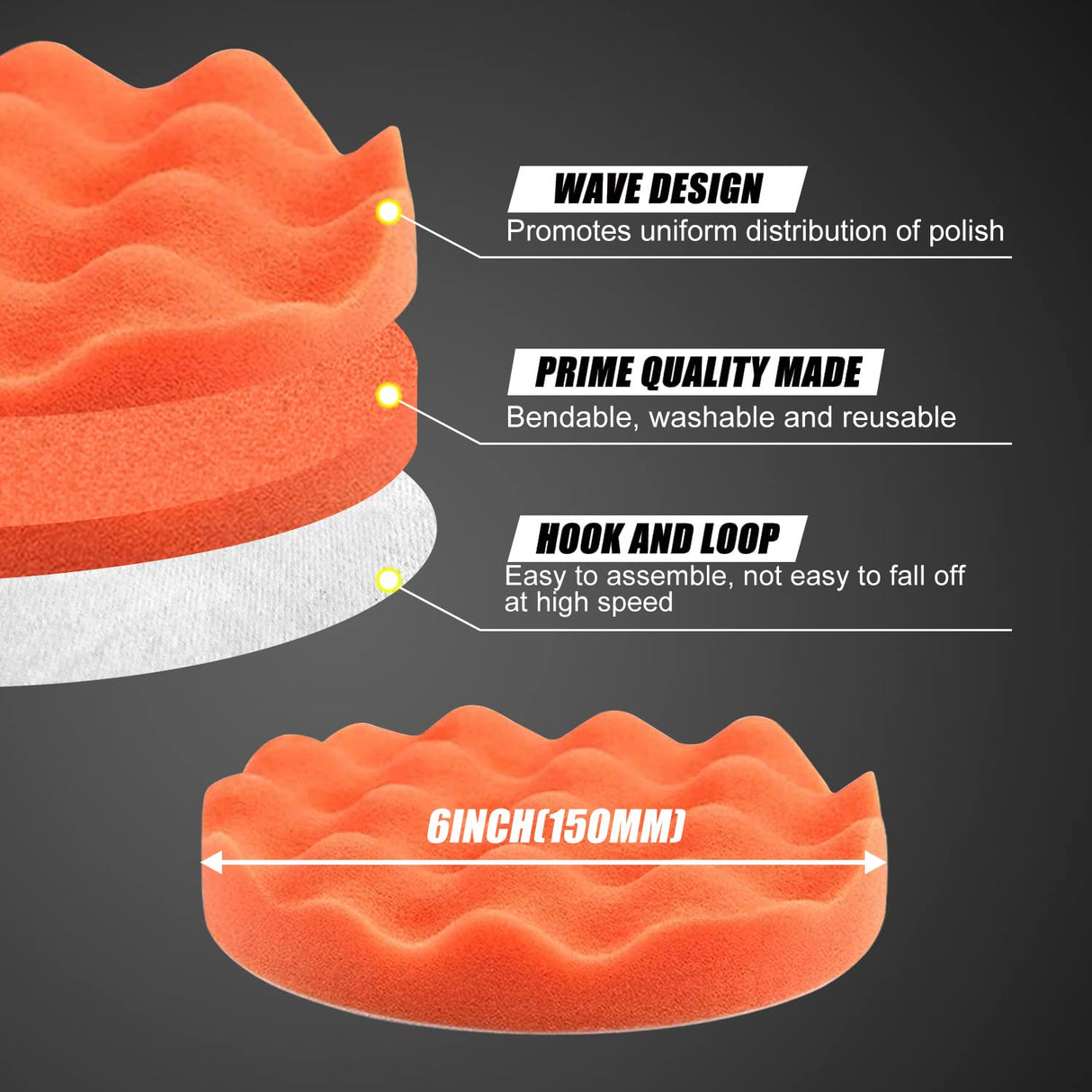 6 Inch Car Polishing & Buffing Sponge Pads Kit Wool Bonnet Pads for Household Electric Drill and Auto Polisher with 8mm M14 Drill Adapter for Washing POLIWELL