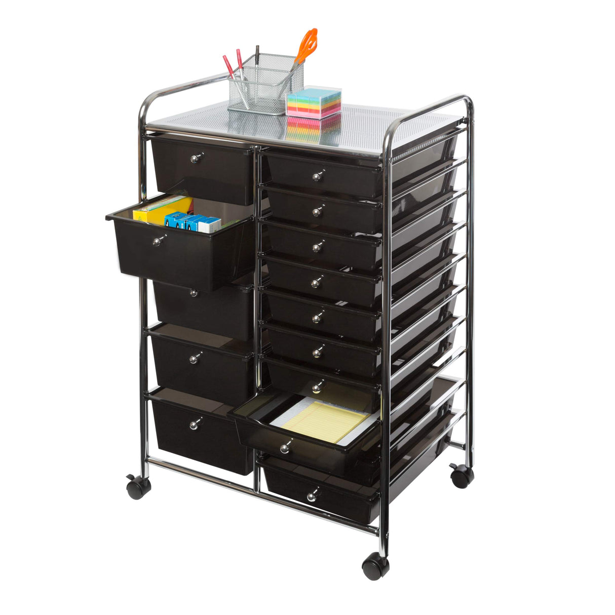 Seville Classics Rolling Utility Organizer Storage Cart for Home Office, School, Classroom, Scrapbook, Hobby, Craft, 15 Drawer, Black Seville Classics